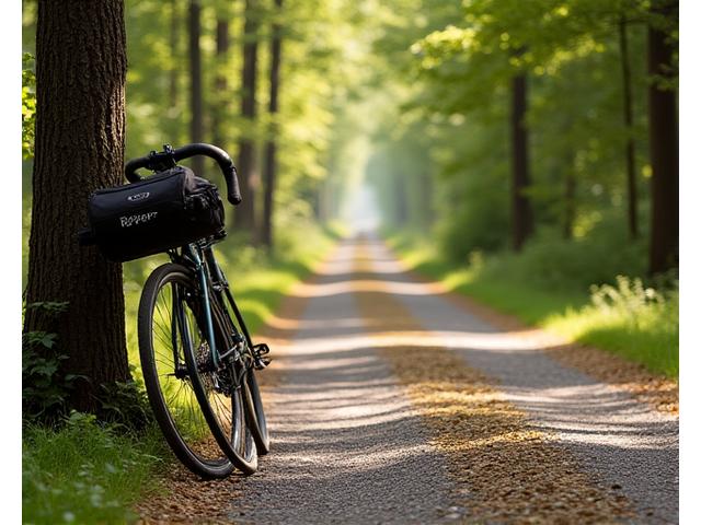 Jennifer L.'s bike with Rover Handlebar Roll on a gravel path